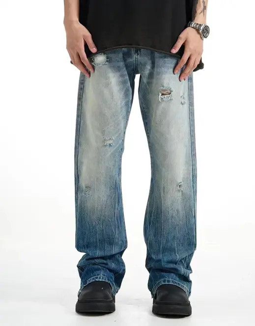Japanese Brand Yuki American gradient men's retro light washed ripped jeans Size US 32 / EU 48 - 3 Thumbnail