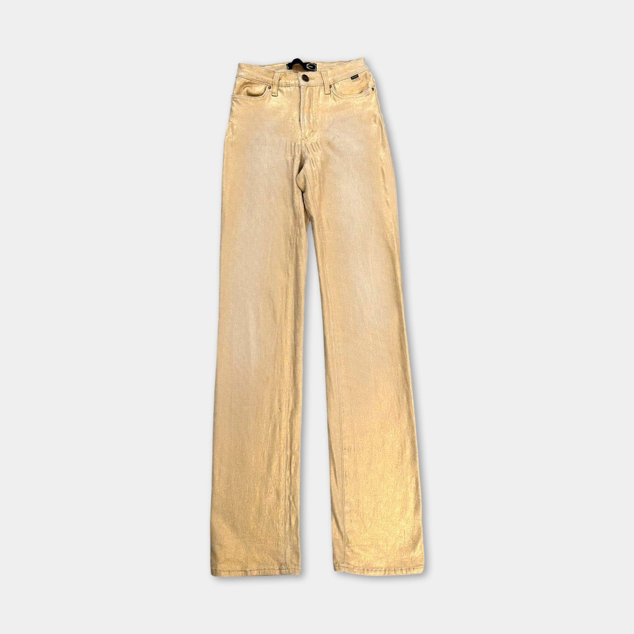 Roberto Cavalli Cavalli Metallic Gold Straight Leg Jeans Size 26" / US 2 / IT 38 - 1 Thumbnail