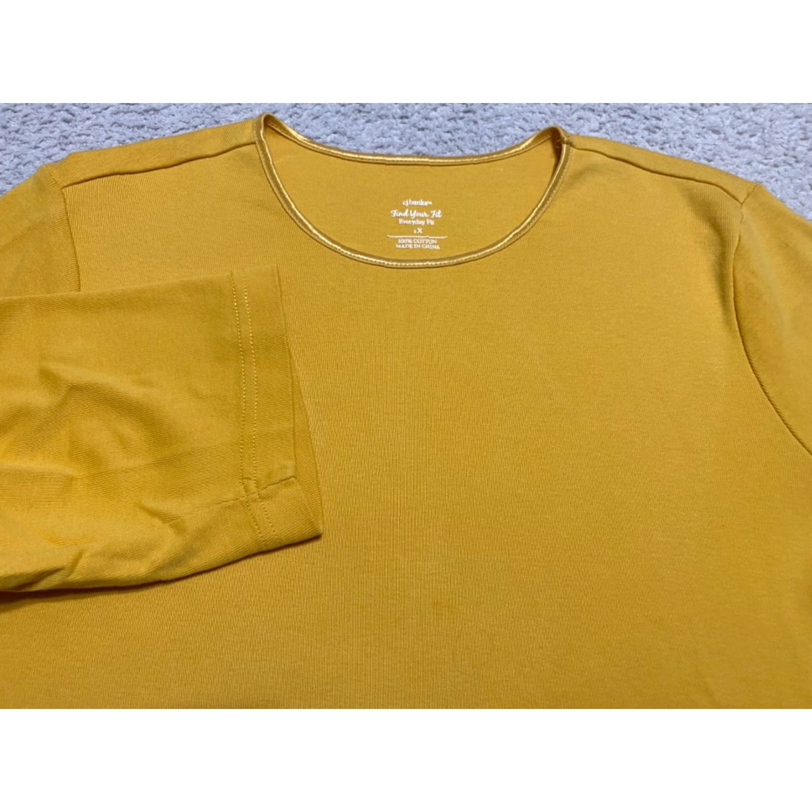 Vintage CJ Banks Womens 1X Plus Shirt 3/4 Sleeve Round Neck Solid Yellow 100% Cotton Blouse Womens Size XL / US 12-14 / IT 48-50 - 2 Thumbnail