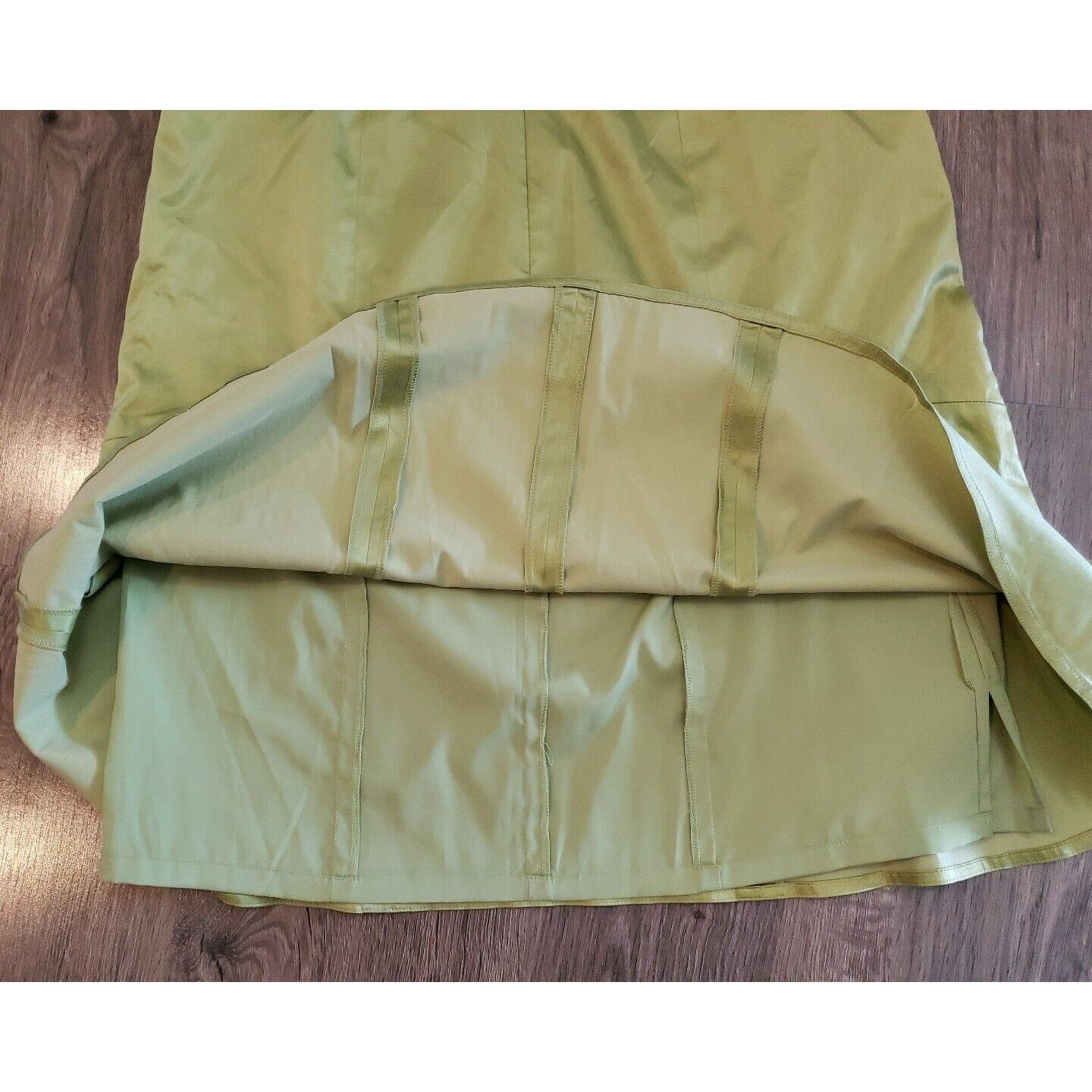 Designer Trumpet Flare Skirt Womens 4 Green Sateen Pockets Knee Lengt Size 27" / US 4 / IT 40 - 8 Thumbnail