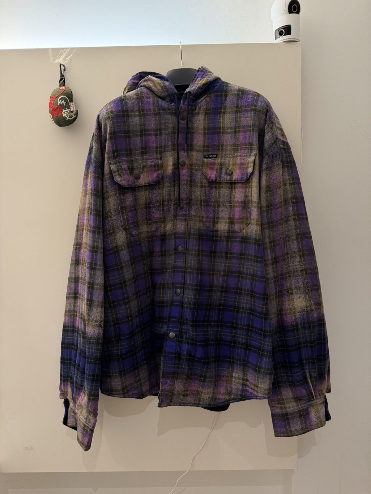Balenciaga Balenciaga Plaid Hooded Shirt Jacket Purple Size XS Size US XS / EU 42 / 0 - 1 Thumbnail