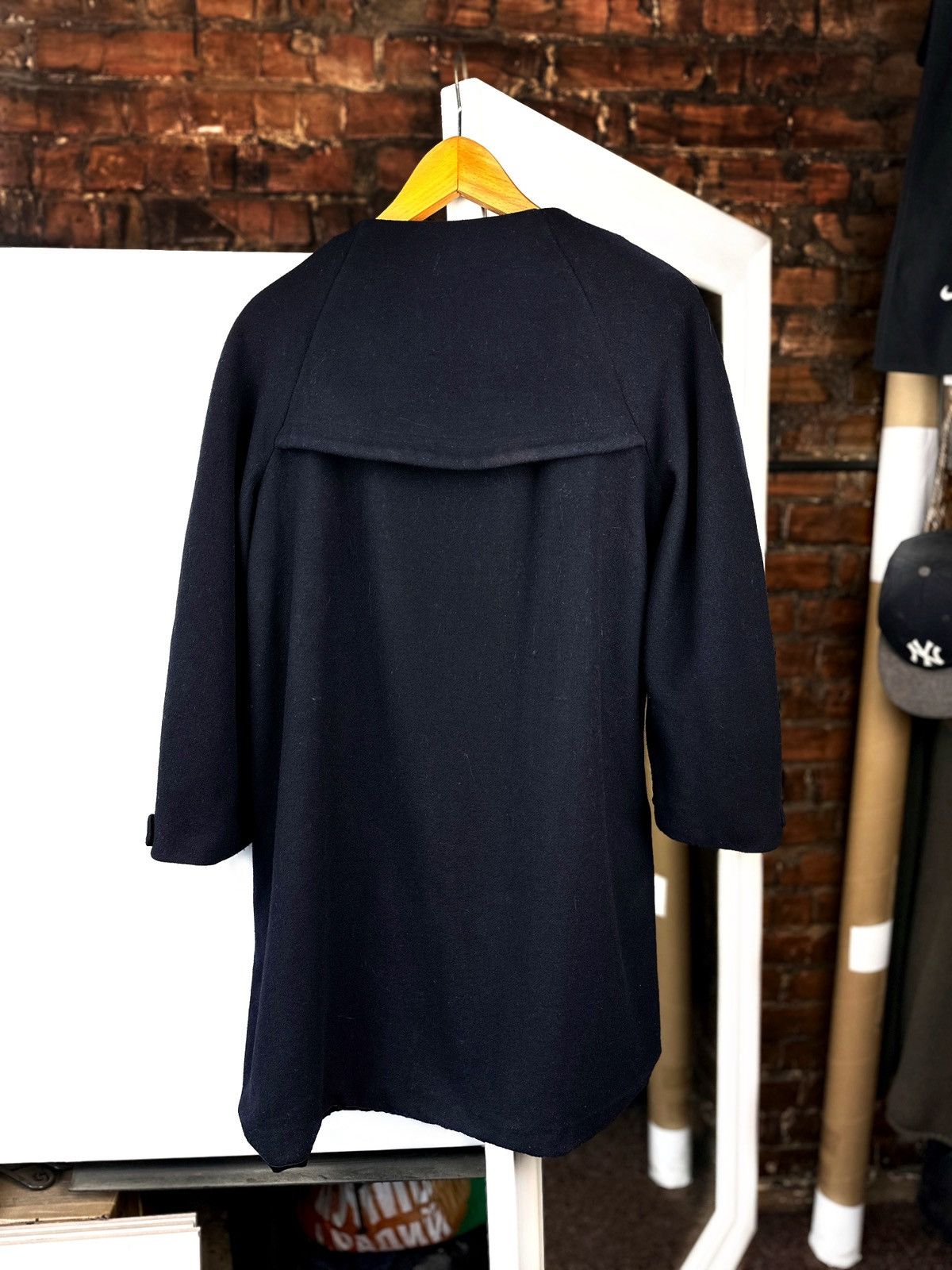 Sandro SANDRO Paris Navy Blue Wool Blend A-Line Collarless Coat Size M / US 6-8 / IT 42-44 - 5 Thumbnail