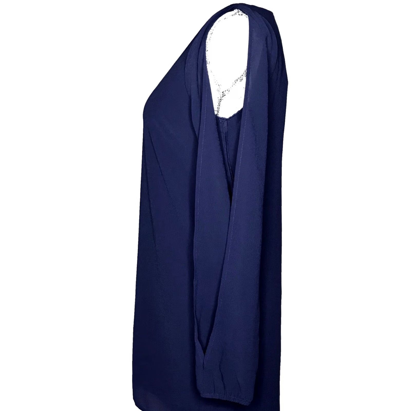 Vintage Tobi Blouse Women's S Blue V-Neck Lined Cold Shoulder Long Sleeve Slit Sleeve Pattern: Solid Vintage: No Size S / US 4 / IT 40 - 4 Thumbnail