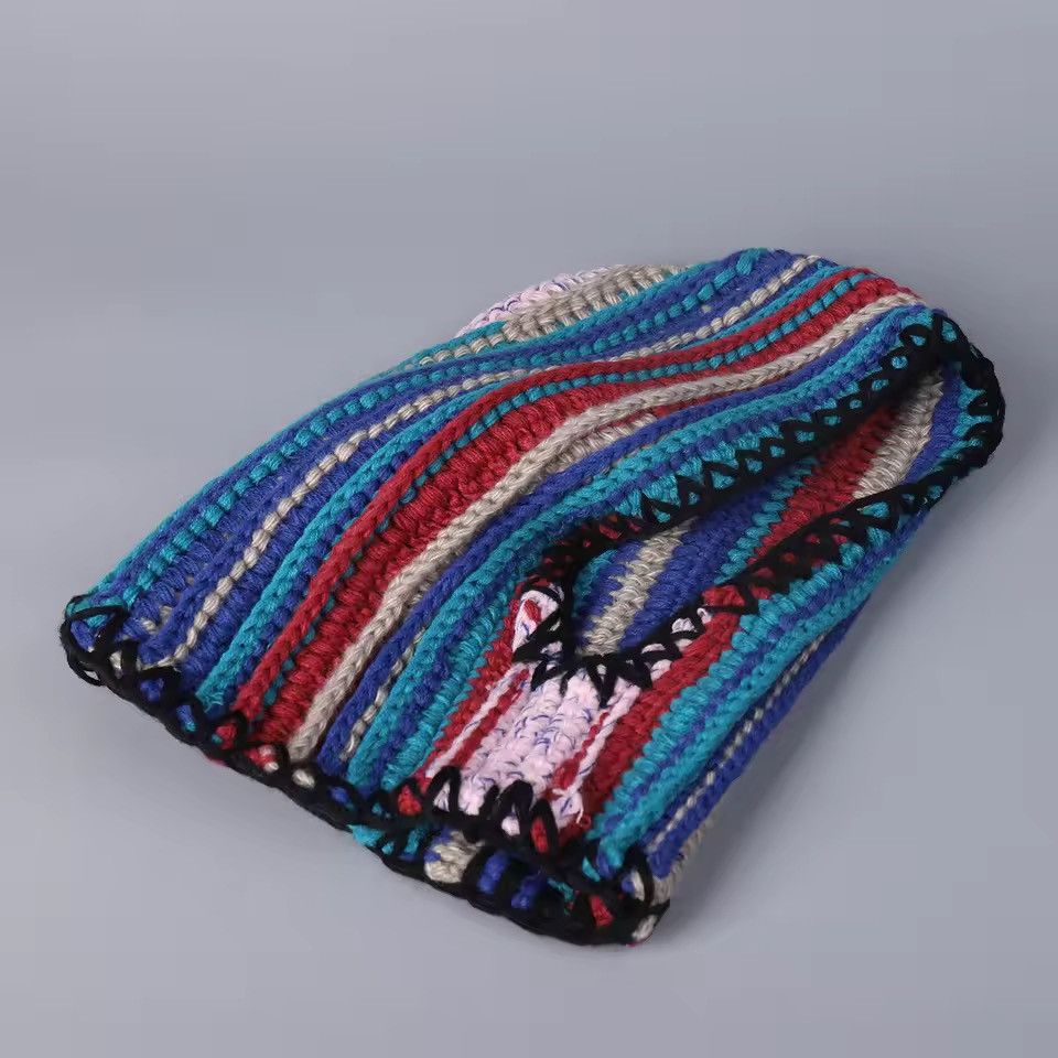 Handmade Colorful Dopamine Crochet Striped Woolen Balaclava Cap Size ONE SIZE - 4 Thumbnail