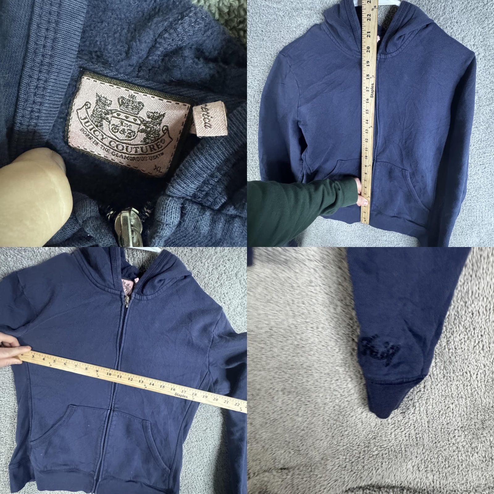 Juicy Couture Juicy Couture Hoodie Womens XL Petite Full Zip Fleece Navy Back Crown Heart Embroidered Logo Pockets Crew Neck Size XL / US 12-14 / IT 48-50 - 8 Thumbnail