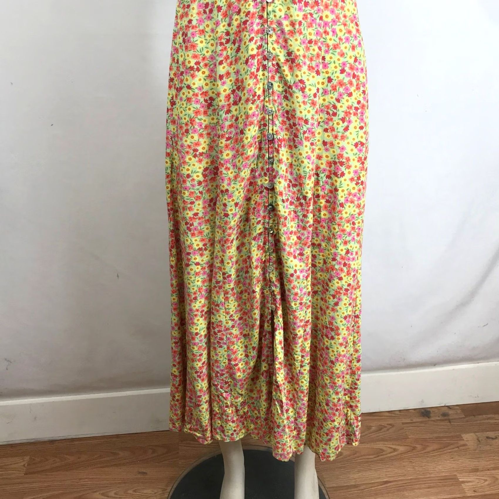 Vintage DRESS FORUM Floral Midi Dress Square Neck Ruffle Sleeve Smocked Back Yellow S Womens Size S / US 4 / IT 40 - 3 Thumbnail