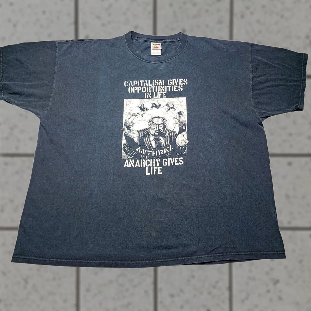 Fruit Of The Loom VINTAGE Anthrax Capitalism Gives Opportunities Ep Graphic T-Shirt Mens 3XL Black Crew Neck Short Sleeve Cotton Solid Logo Band Metal Music Size US XXL / EU 58 / 5 - 1 Thumbnail
