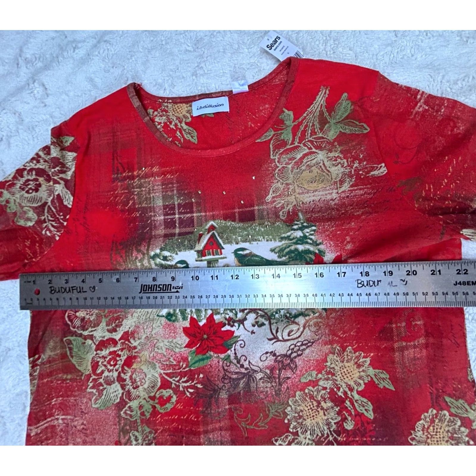 Vintage I. B. Diffusion Womens XL T-Shirt Birds Birdhouse Embellished Red/Gold Size XL / US 12-14 / IT 48-50 - 5 Thumbnail