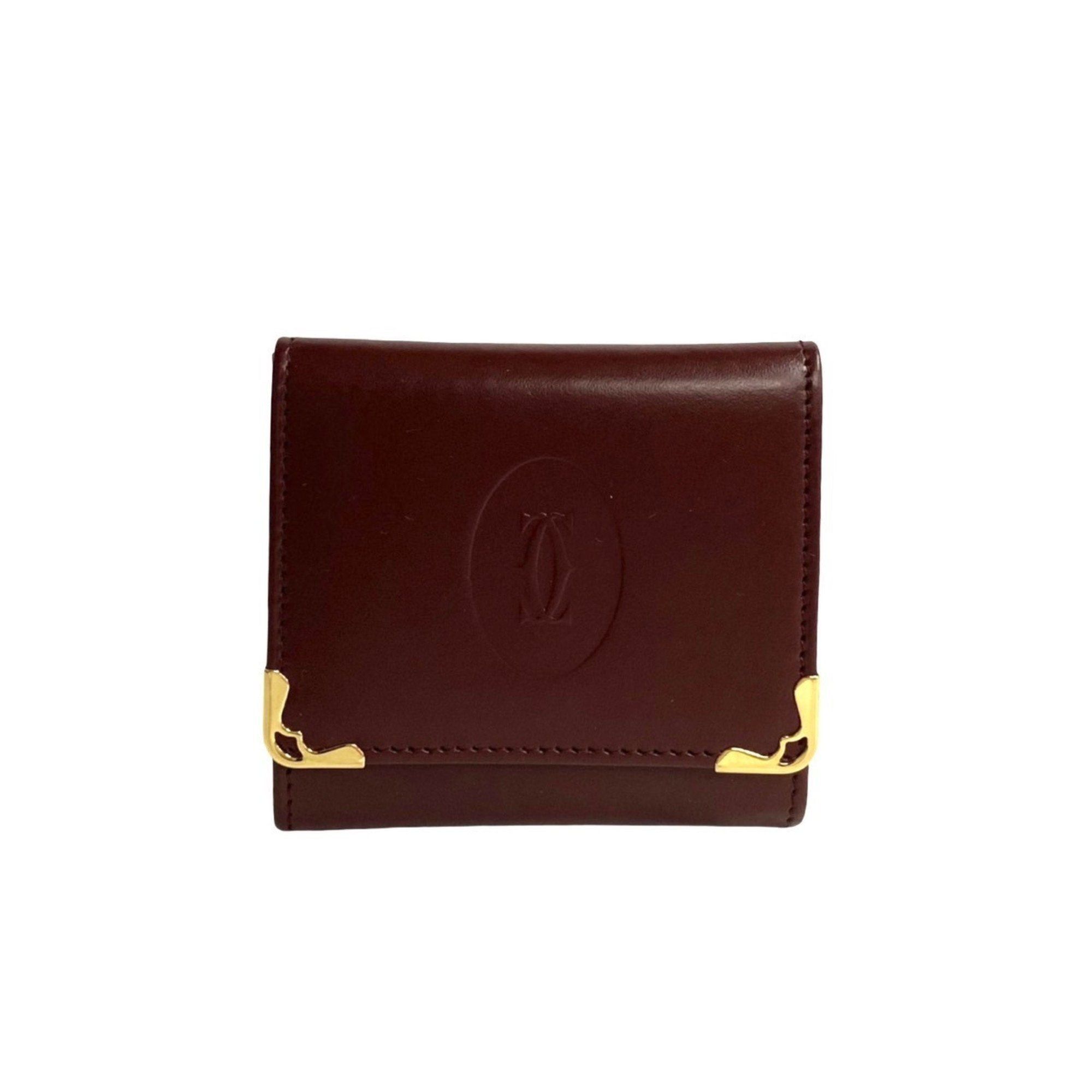 image of Cartier Must Line Calf Leather Wallet/coin Case Coin Purse Bordeaux 04193 in Red, Women's