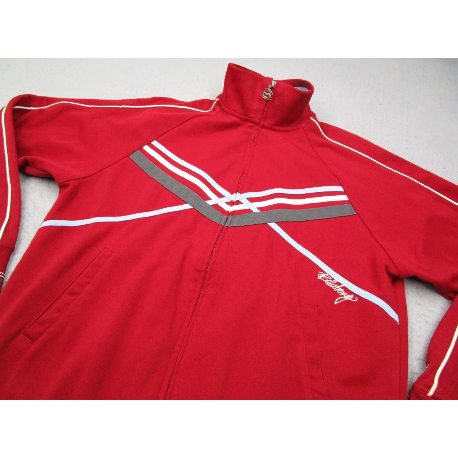 Billabong BILLABONG Jacket Men L Red Full Zip Track Embroidered Logo - Cotton / Polyester Blend - Windbreaker - 90s Beach City Sports - Mens Size US L / EU 52-54 / 3 - 2 Thumbnail