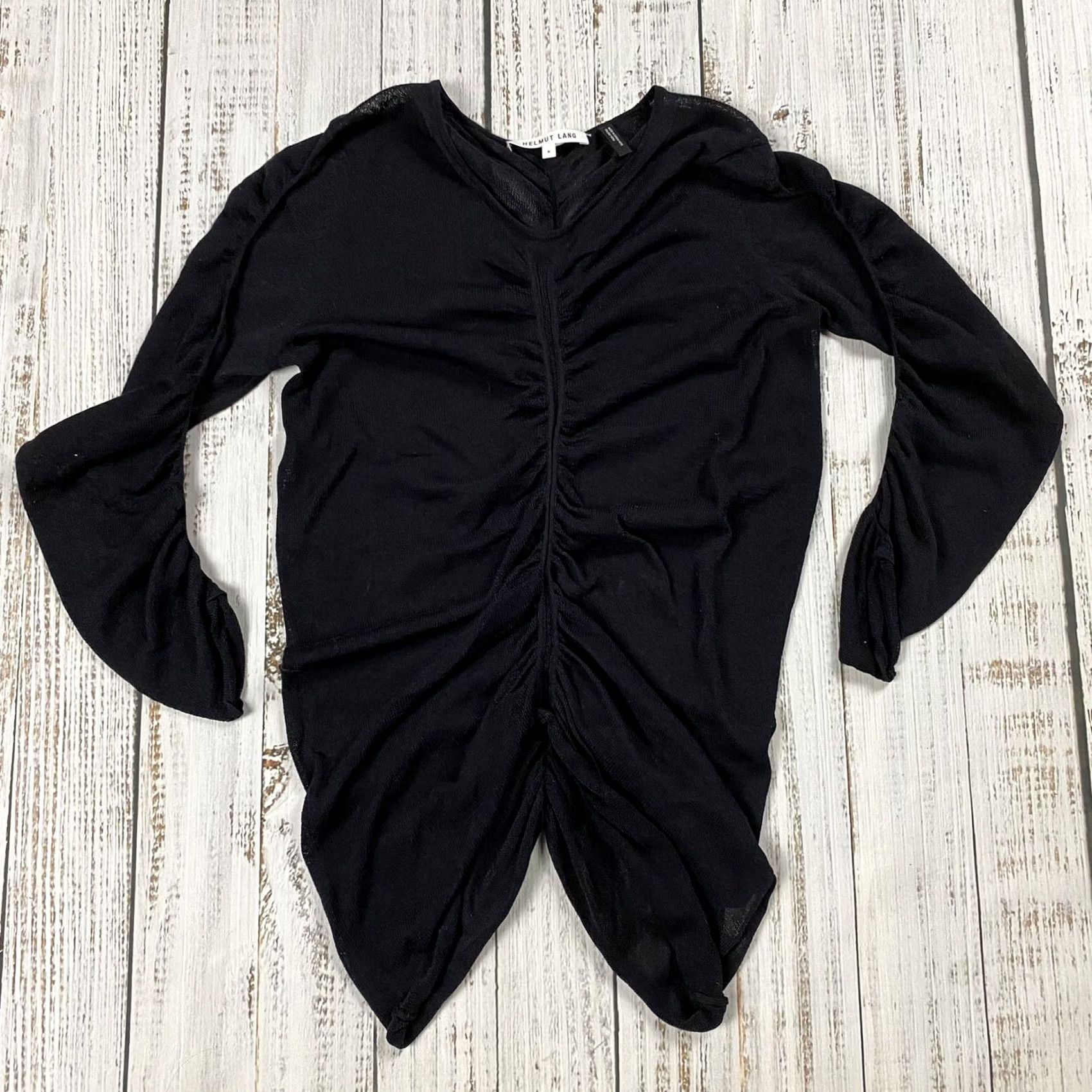 Helmut Lang HELMUT LANG Womens Sweater Shirt Open Knit Sheer Silk Blend Black SMALL Knit Style Pullover Casual Long Sleeve Regular Women's Size S / US 4 / IT 40 - 2 Thumbnail
