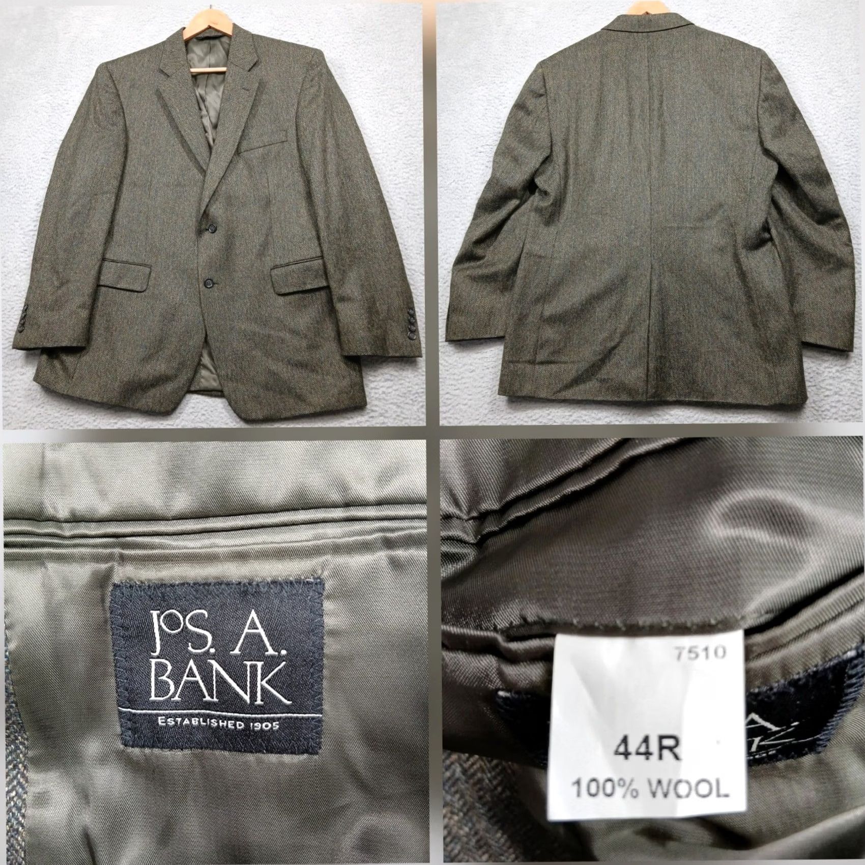 Jos. A. Bank Jos. A. Bank Sport Coat 44R Brown Herringbone Wool Men's Two Button Size 44R - 2 Thumbnail