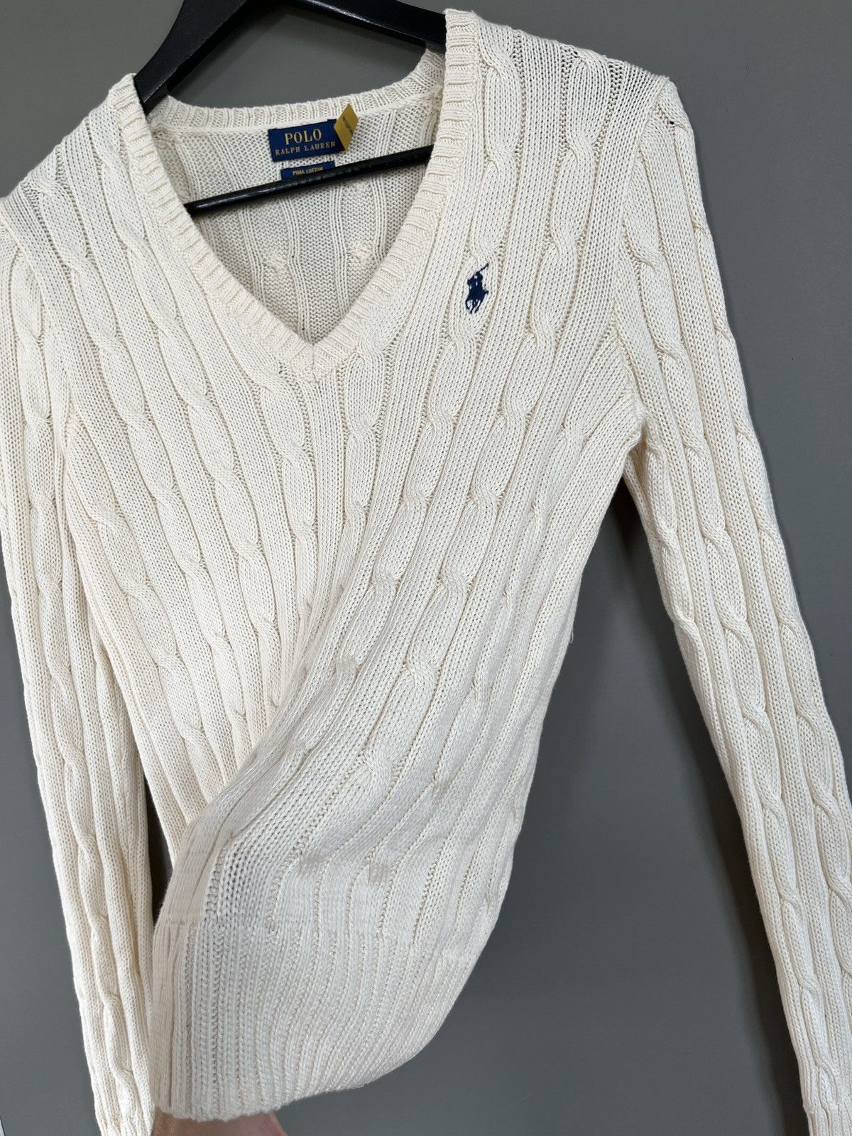 Polo Ralph Lauren Polo Ralph Lauren Kimberly Cable Knit Cream V-neck Sweater Size M / US 6-8 / IT 42-44 - 11 Thumbnail