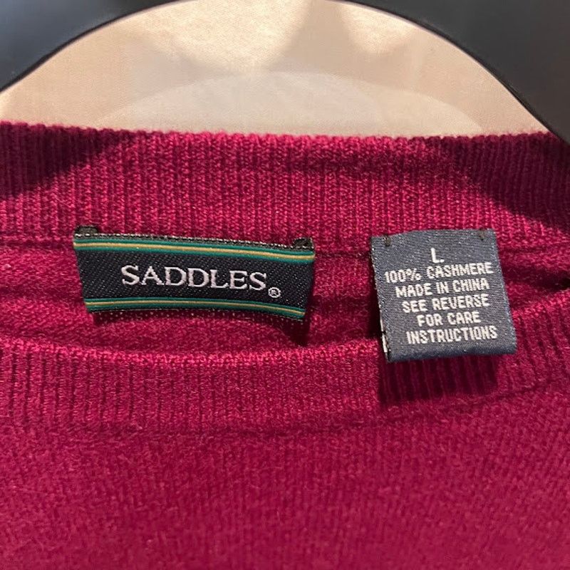 Other × Vintage NWT Saddles Sweater Cashmere Mens Crew Neck Burgundy Sz L Size US L / EU 52-54 / 3 - 3 Thumbnail