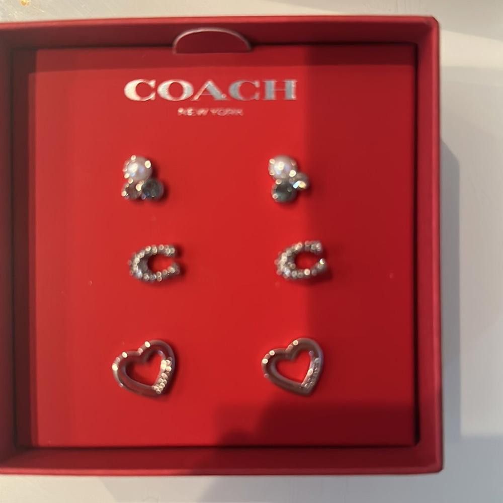 Coach COACH silver crystal C Stone Heart Earring Stud Set Trio Size ONE SIZE - 3 Thumbnail