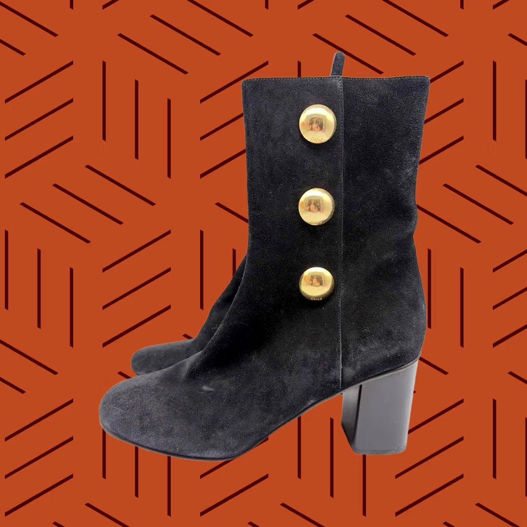 Vintage Chloe Ankle Boots Size 8.5 Black Suede Pre-Owned Size US 9 / IT 39 - 1 Thumbnail
