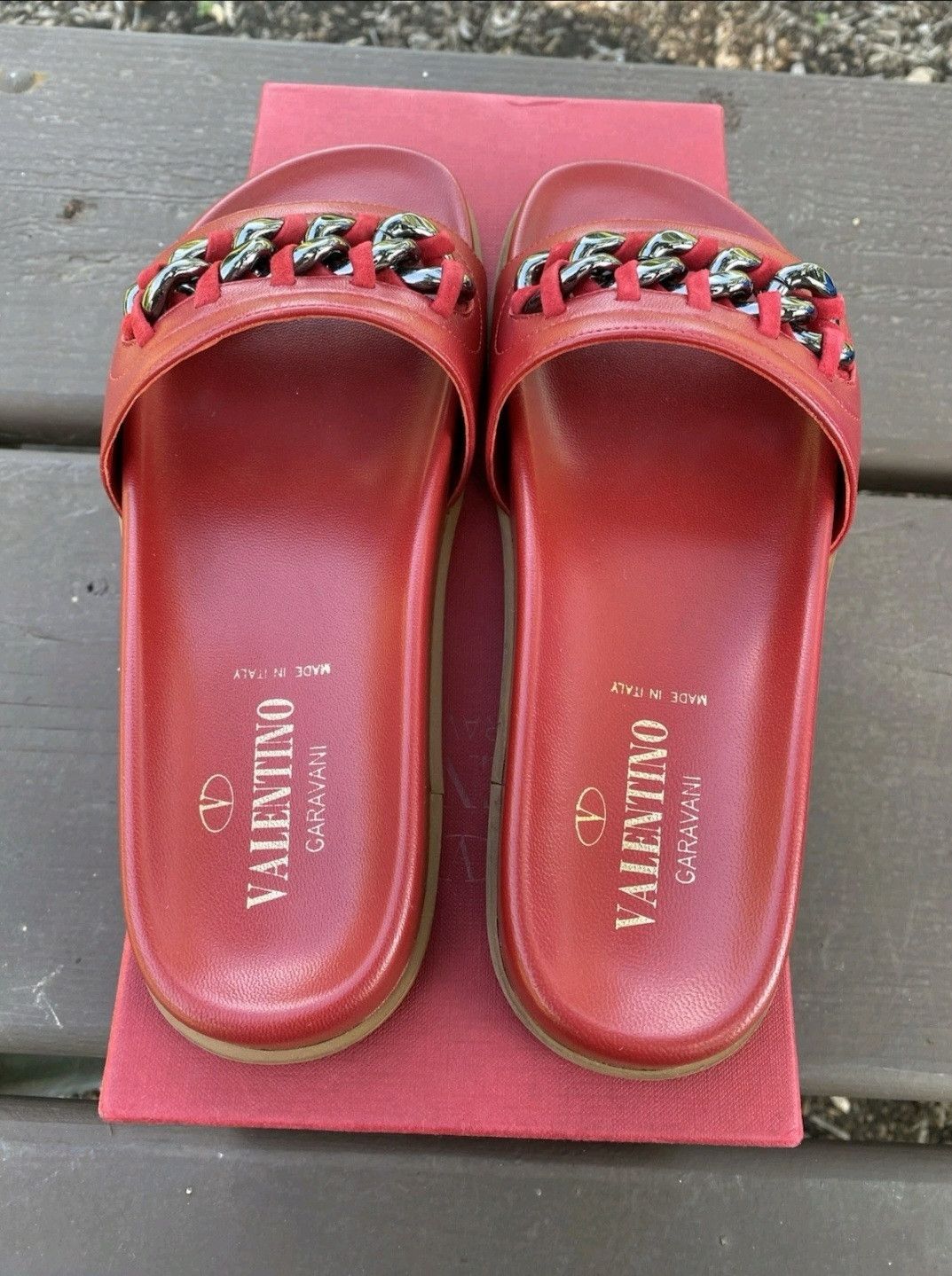 Valentino Valentino Garavani Chunky Chain Link Slides Red Size 37 Size US 6.5 / IT 36.5 - 4 Thumbnail