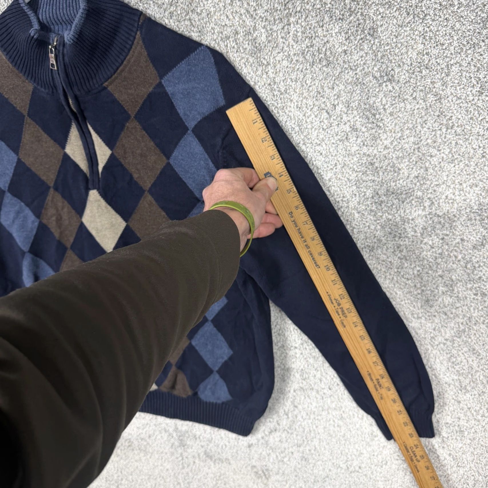 Vintage Bass Men Sweater L Blue Brown Argyle 1/4 Zip Mock Neck Pullover Knit Cotton Dark Academia Navy 90s Preppy casual Mens Size US L / EU 52-54 / 3 - 3 Thumbnail