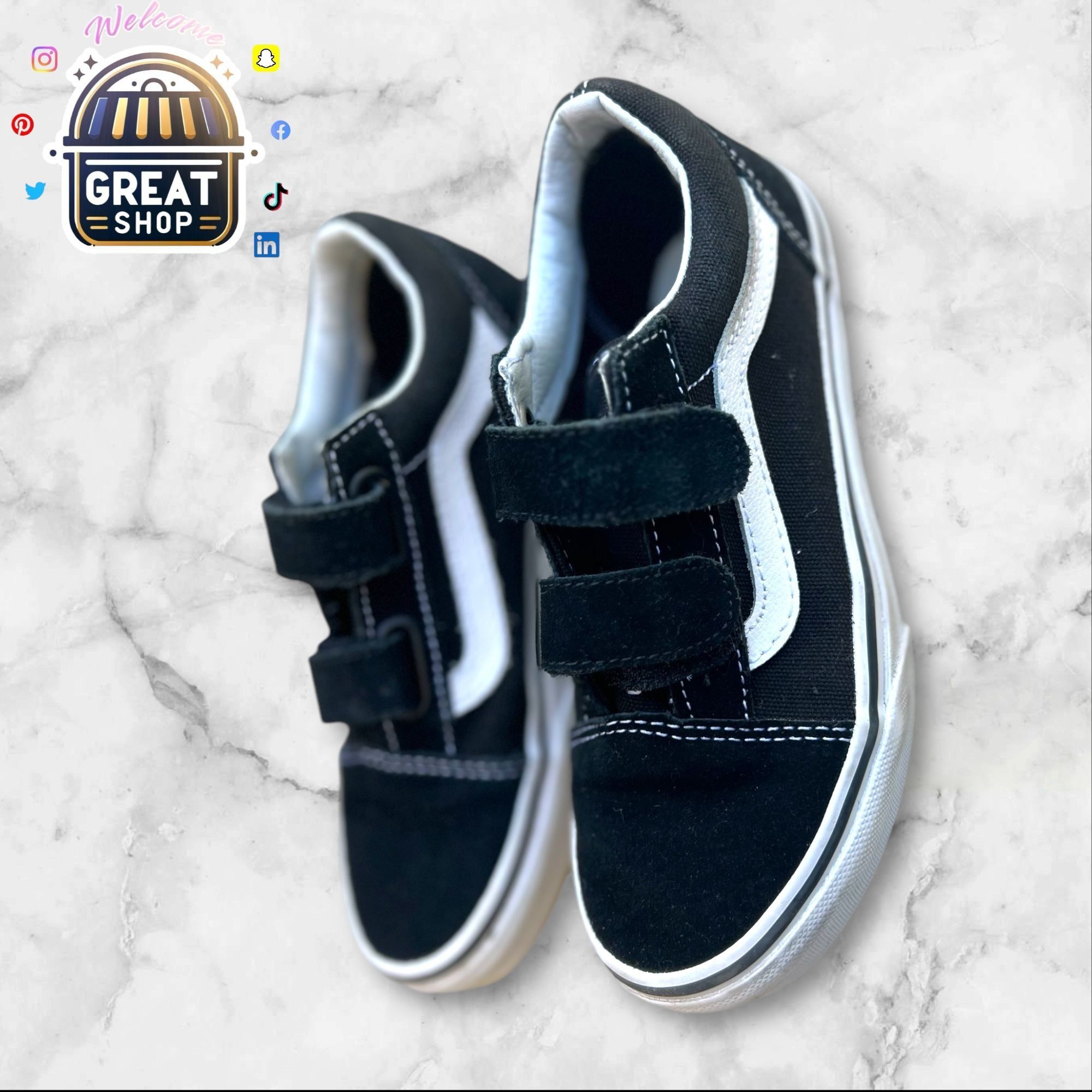 Vans Vans Kids Size 1 Black & White Old Skool Velcro Sneakers Ska Size US 5 / EU 37 - 7 Thumbnail