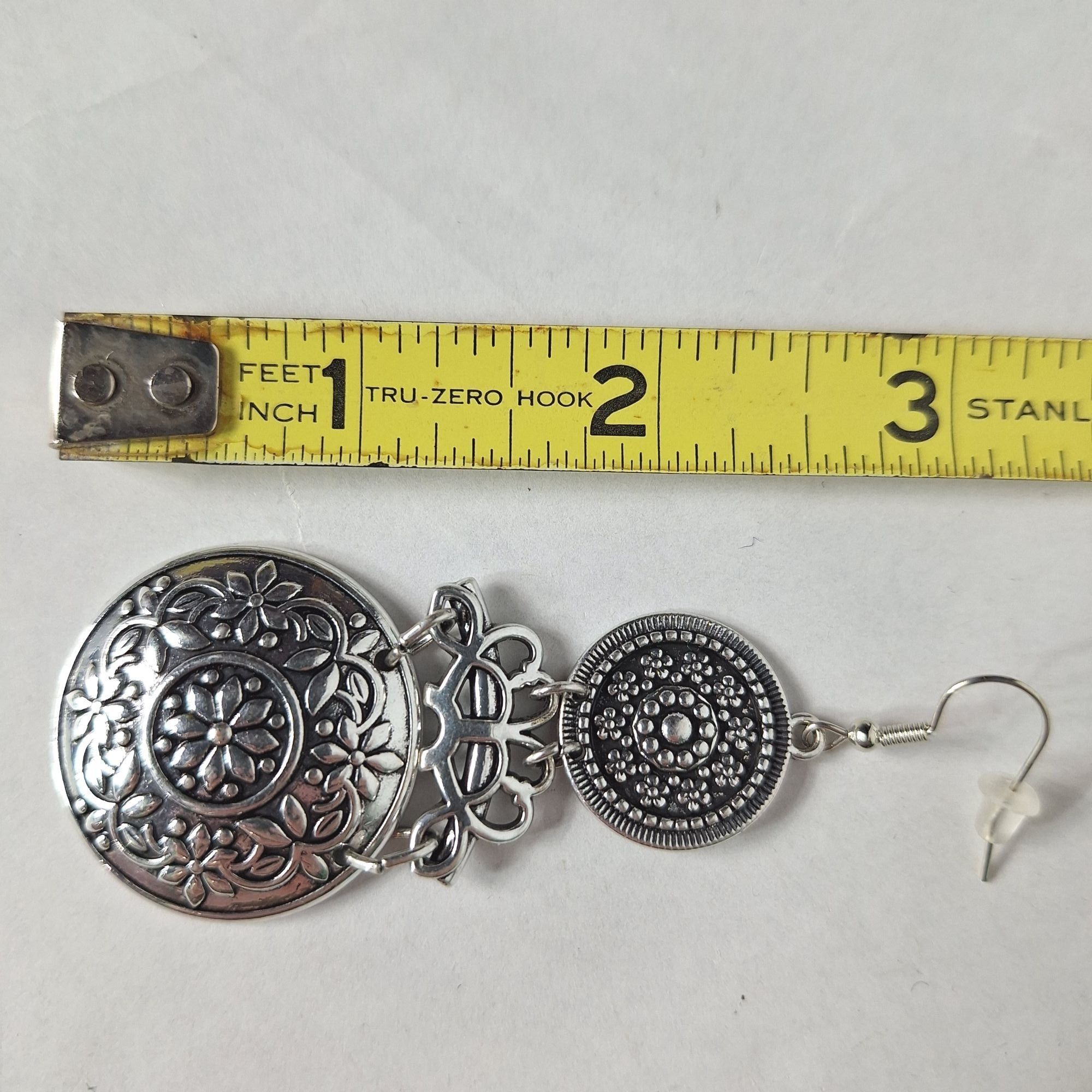 Other Silver Tone Medallion Drop Earrings Whimsigoth Boho Floral E Size ONE SIZE - 3 Thumbnail