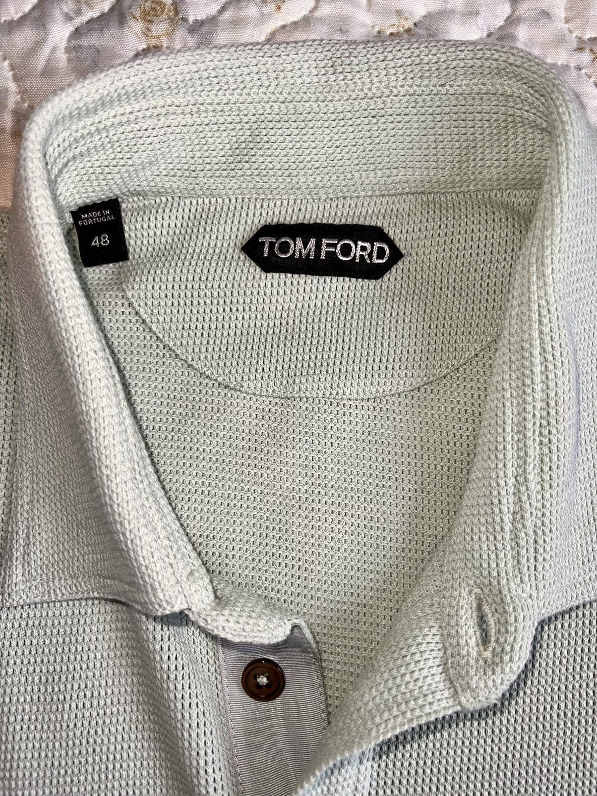 48 Tom Ford Polo Shirt light grey knit breath texture button