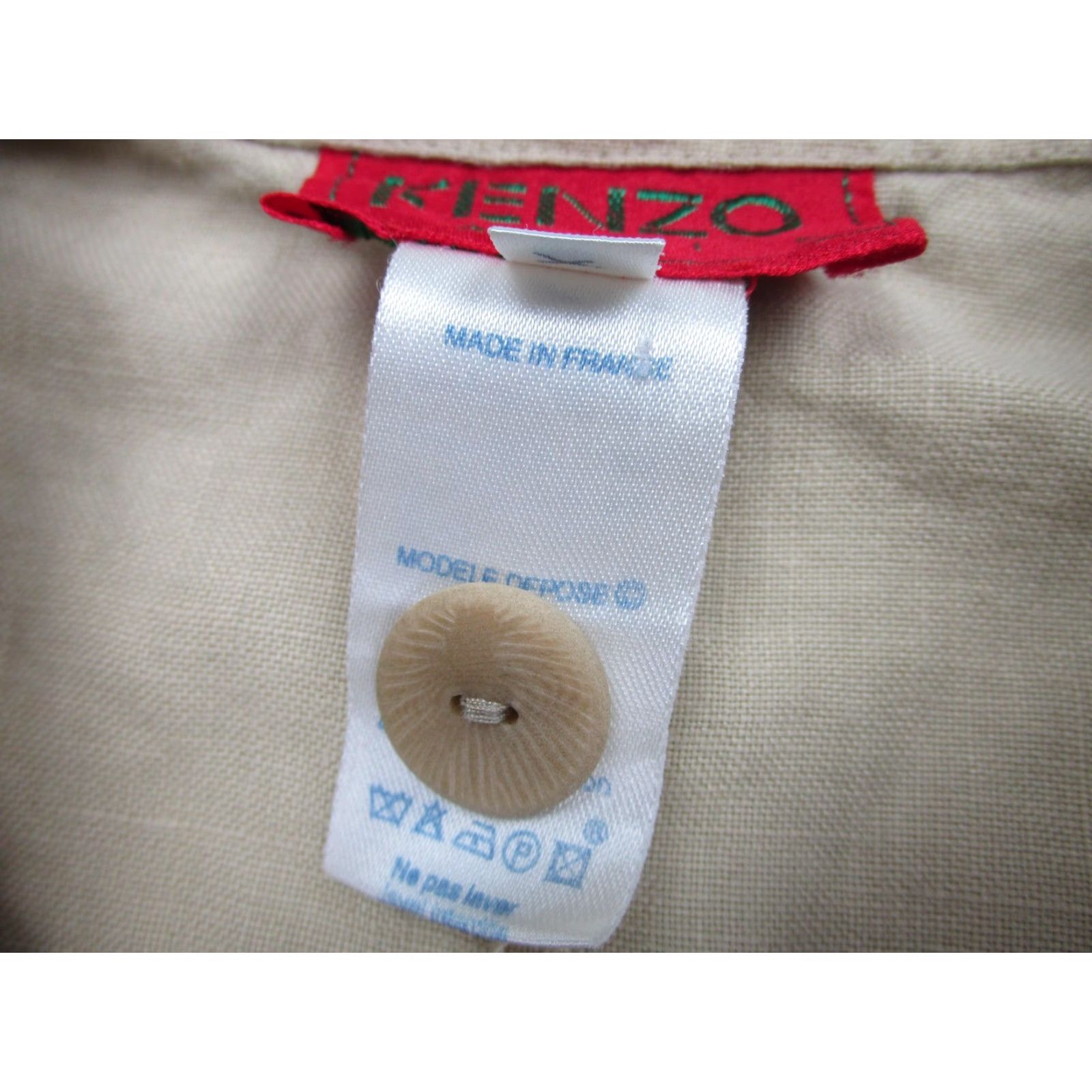 Kenzo KENZO Paris Jacket Women's Beige Linen 40 (FR) Button Front Mid-Length 100% Linen Unlined Lightweight Casual Spring Summer Size S / US 4 / IT 40 - 6 Thumbnail