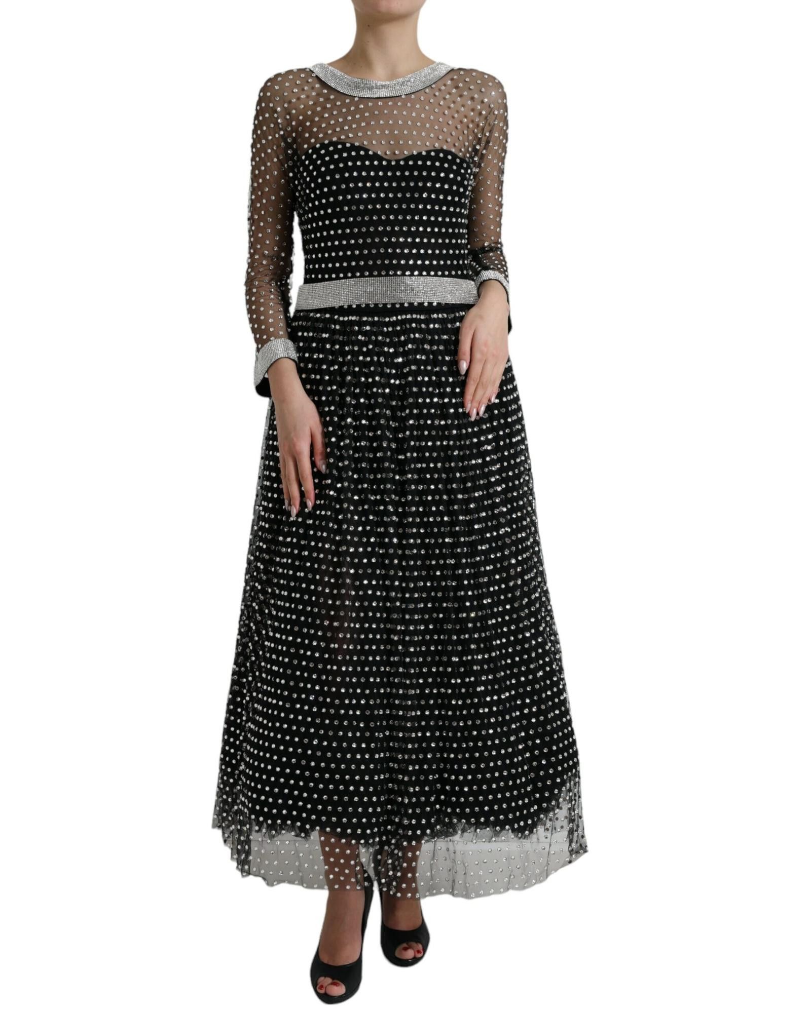 image of Dolce Gabbana Crystal Embellished A-Line Gown in Black, Women's (Size Medium)
