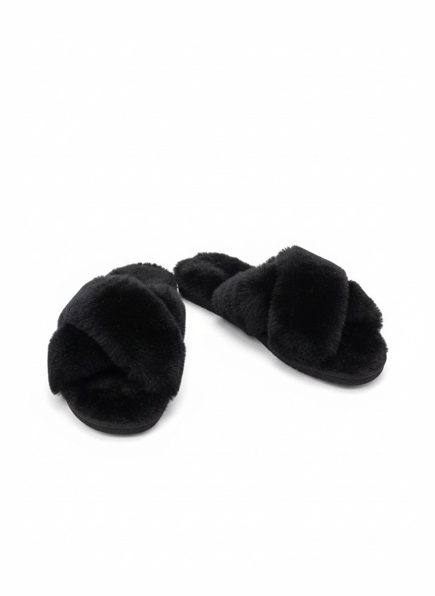 Other Women's Black Faux Fur Cross-Strap Open Toe Slide Slippers Size US 8 / IT 38 - 1 Thumbnail