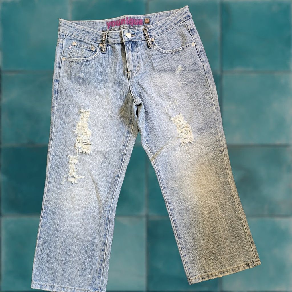 Denime Younique Jeans 11 Blue Women Junior Distressed Rhinestones Denim Size Size 32" / US 10 / IT 46 - 1 Thumbnail