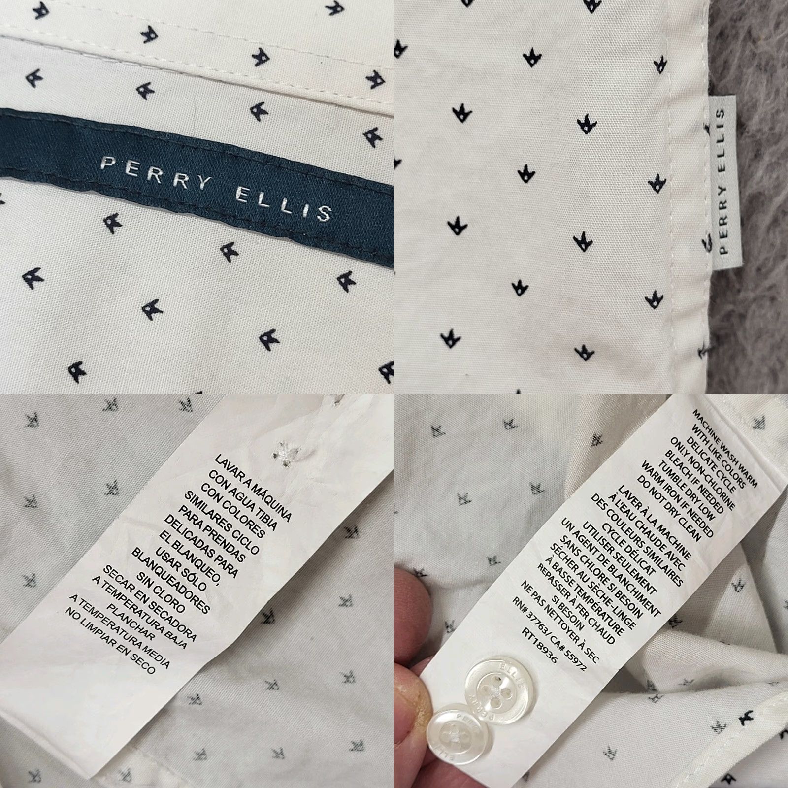 Perry Ellis Perry Ellis Shirt Mens XL White Dainty Arrow Print Long Sleeve Button Up College Shirt Size US XL / EU 56 / 4 - 9 Thumbnail