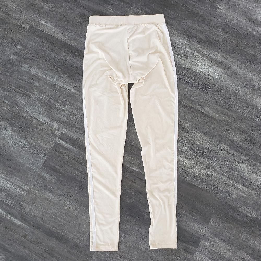 Designer Beige White Striped Feathers Sweat Suit Bottoms Size 28" / US 6 / IT 42 - 2 Thumbnail