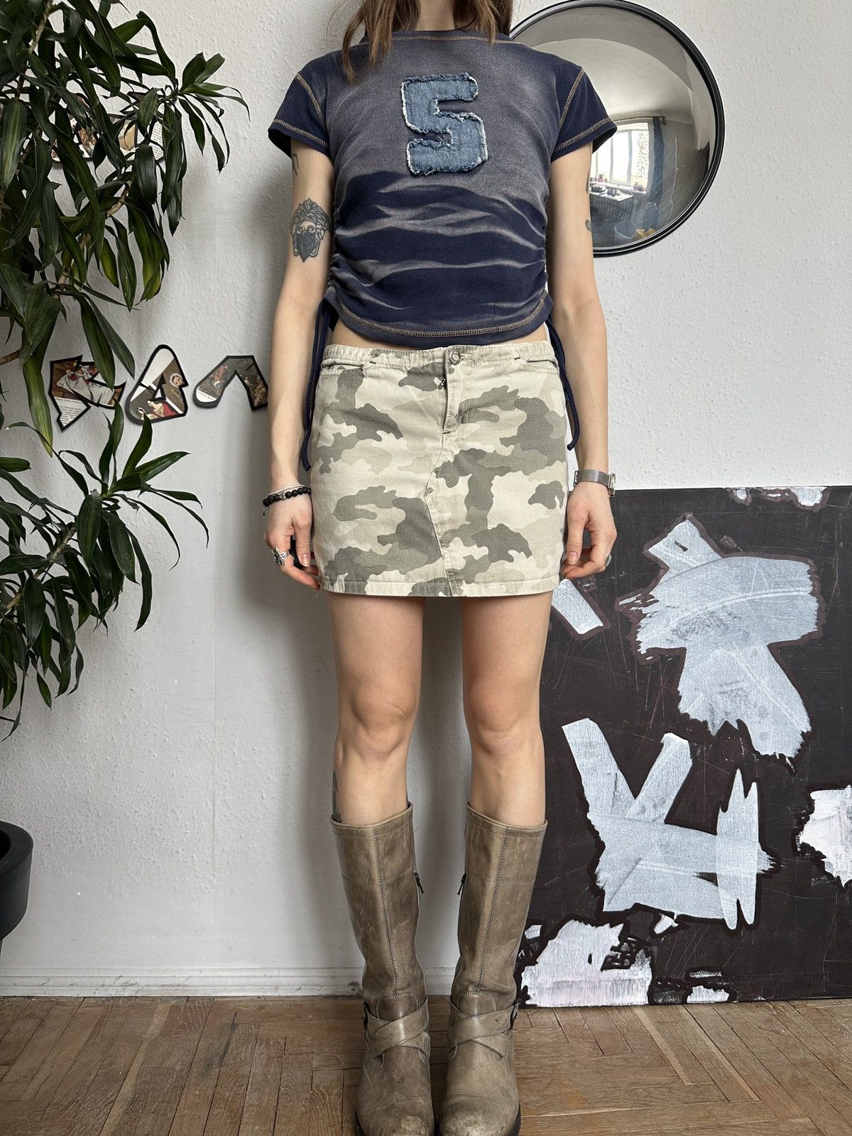 Vintage Vintage Sexy Cotton Camo Mini Military Skirt 00s Size 32" / US 10 / IT 46 - 3 Thumbnail
