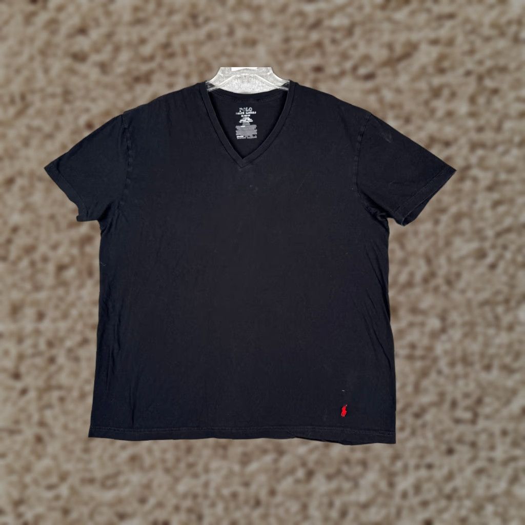 Ralph Lauren VINTAGE Polo Ralph Lauren Shirt Adult XL Black V-Neck Cotton Jersey Classic Fit Mens Size US XL / EU 56 / 4 - 1 Thumbnail