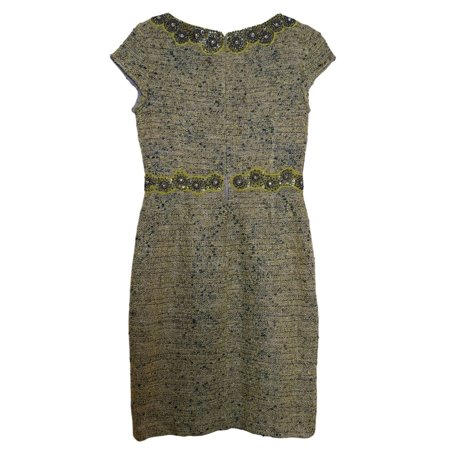 St. John St. John Green Tweed Pattern Knee-Length Dress Size US 10 / EU 43 - 2 Thumbnail