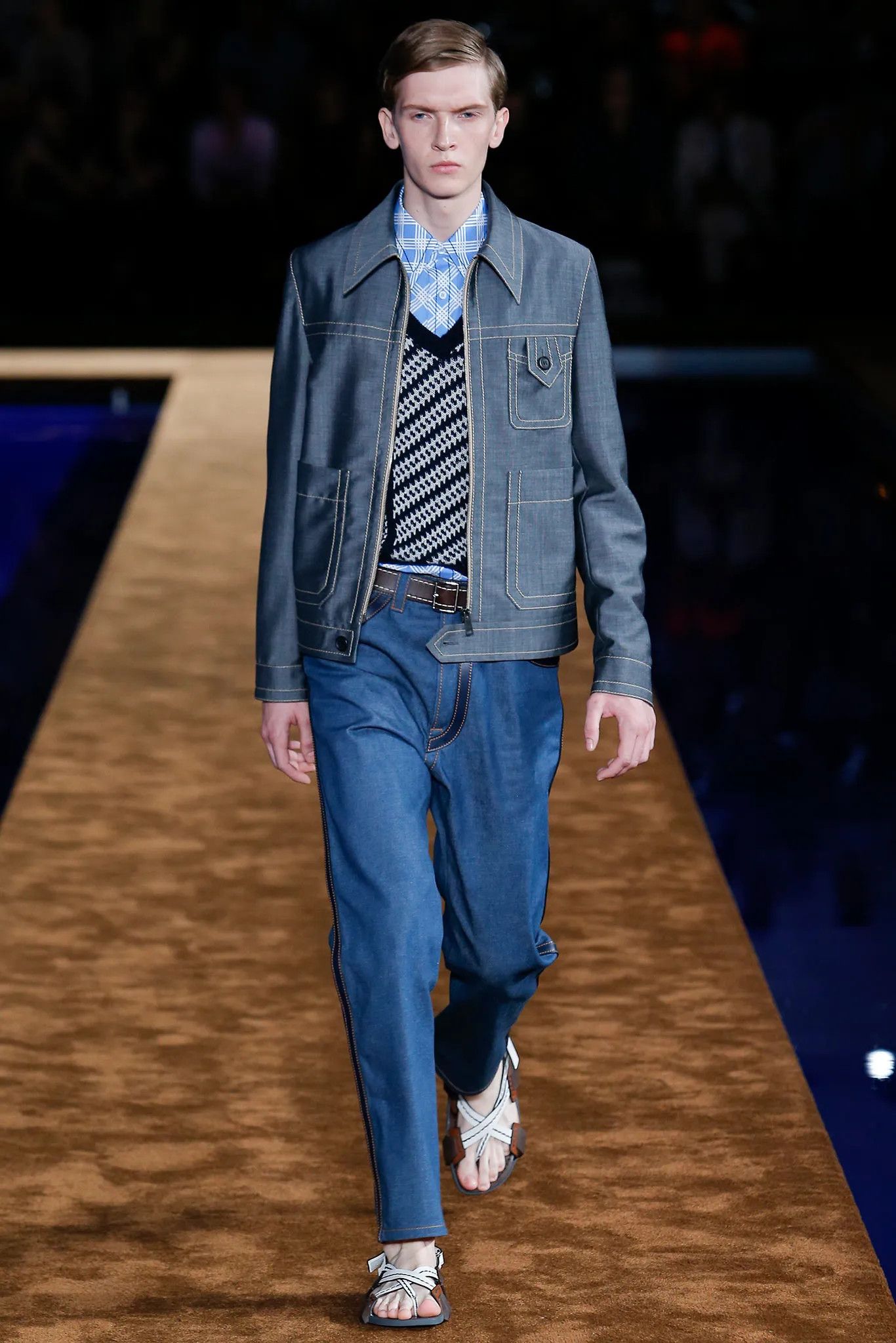 Prada S/S 2015 Unisex Navy Leather Trimmed Blue Jeans Pants Size US 34 / EU 50 - 1 Thumbnail
