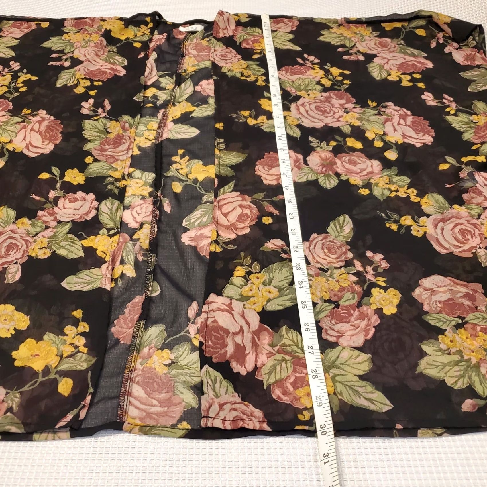 Vintage Maurices Womens Floral Kimono Cover Up Summer Black Sheer Antique Roses OSFM Size ONE SIZE - 5 Thumbnail