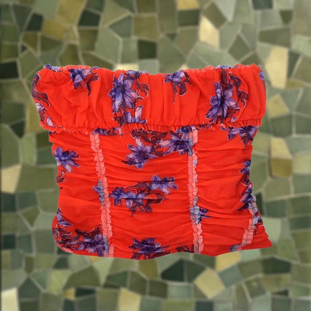 Free People Free People Scottie Printed Tube Top S Red Blue Floral Ruched Stretchy Women Size S / US 4 / IT 40 - 1 Thumbnail