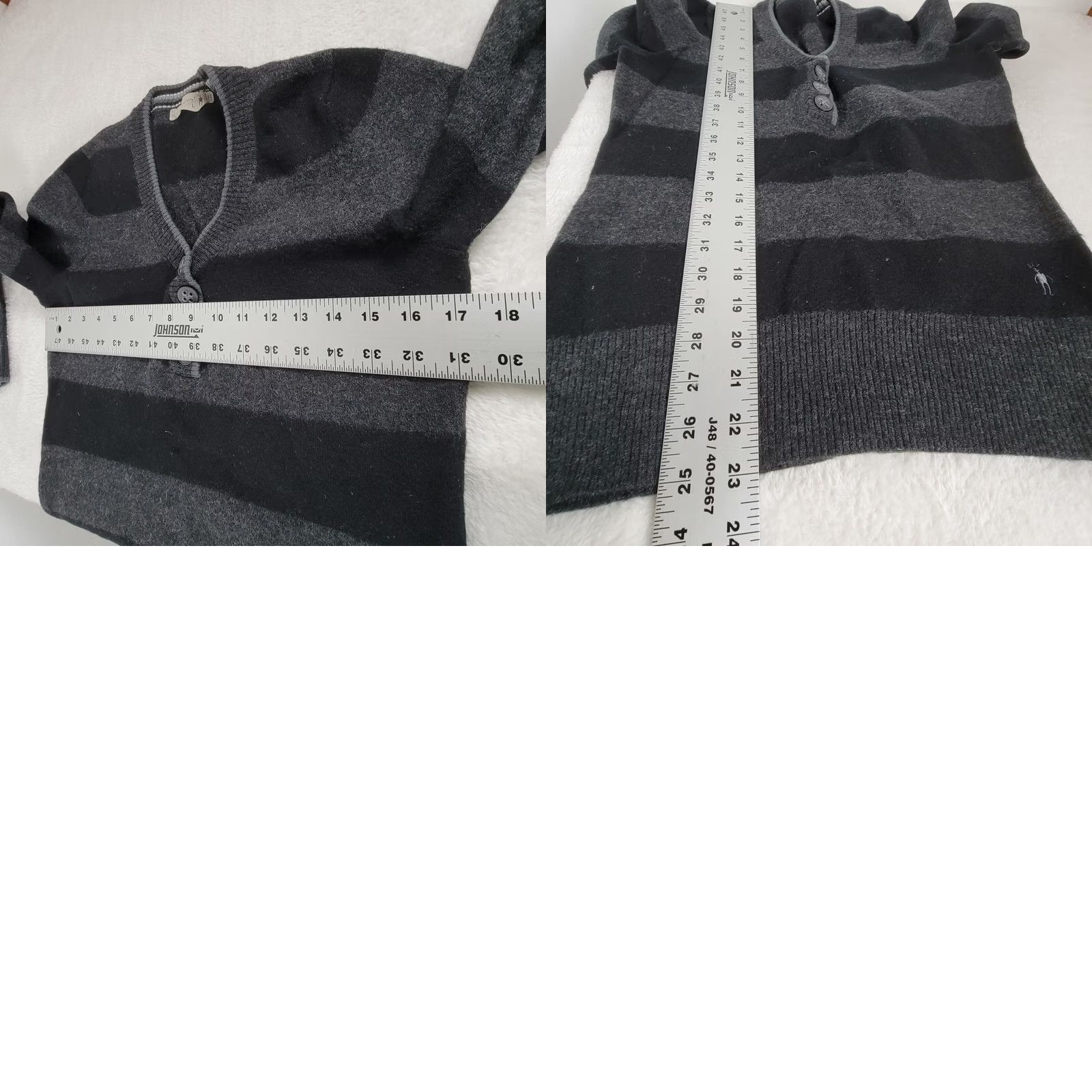 Smartwool SmartWool Women's Large Gray Merino Wool Stripe V-Neck Pullover Sweater Top Size L / US 10 / IT 46 - 8 Thumbnail