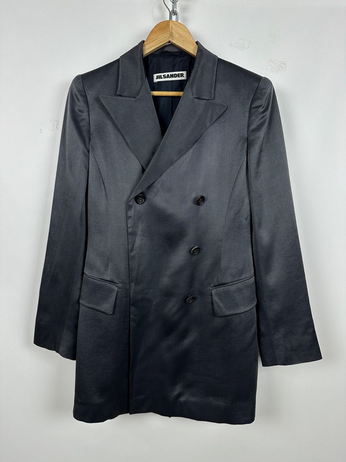 Jil Sander 90-00s Vintage Jil Sander Gray Silk Double Breasted Blazer Size XS / US 0-2 / IT 36-38 - 4 Thumbnail