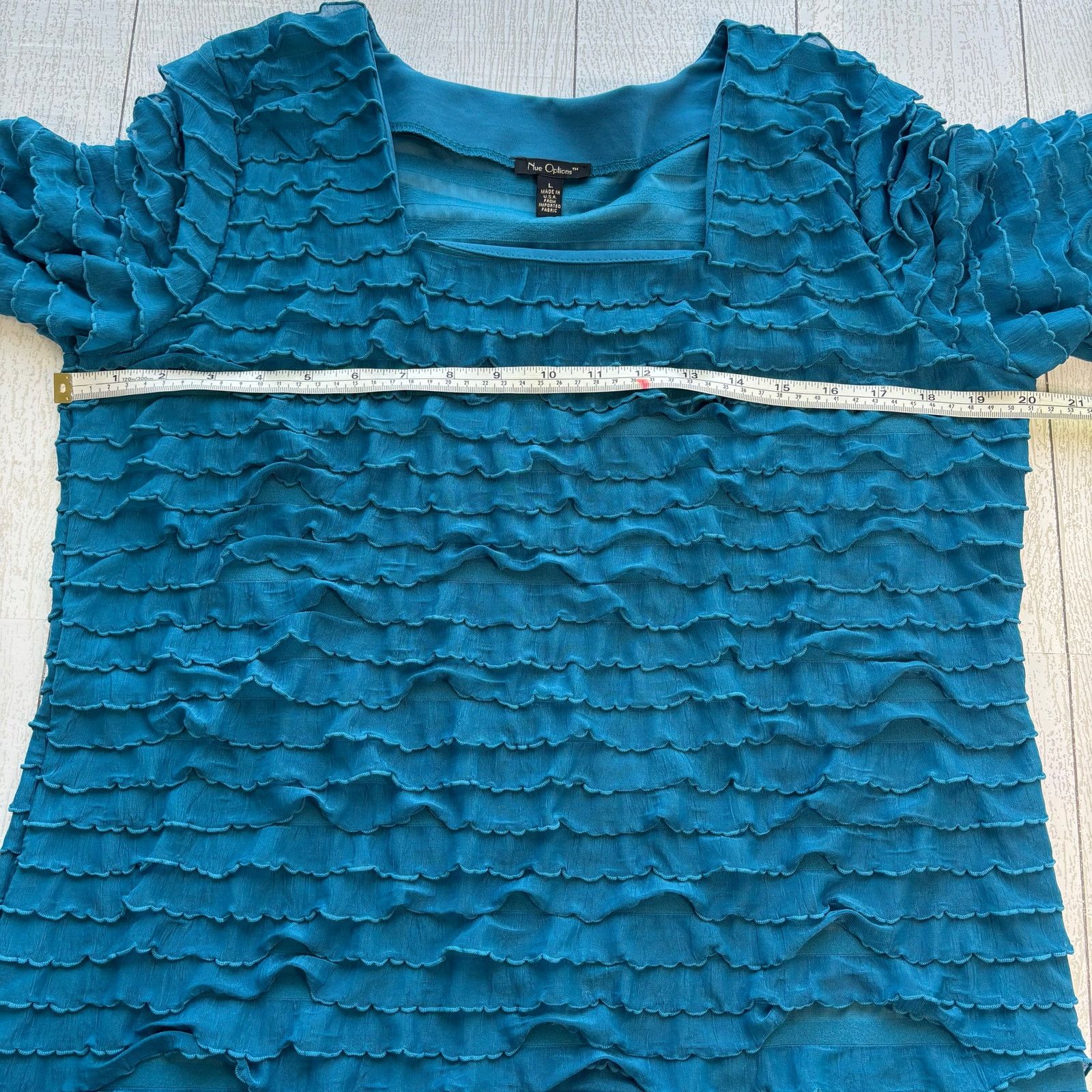 Other Nue Options Teal Ruffled Square Neck Blouse Size L Size L / US 10 / IT 46 - 7 Thumbnail