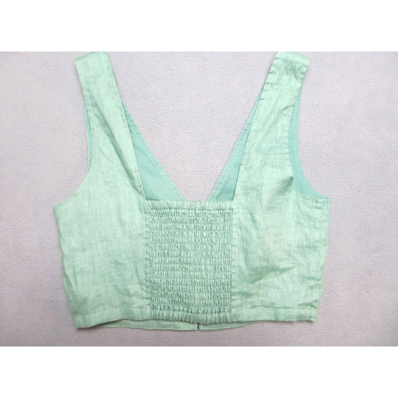 Madewell Madewell Green Trellis Gwen Crop V-Neck Button Front Linen Vest Top Women's 0 Size XS / US 0-2 / IT 36-38 - 6 Thumbnail