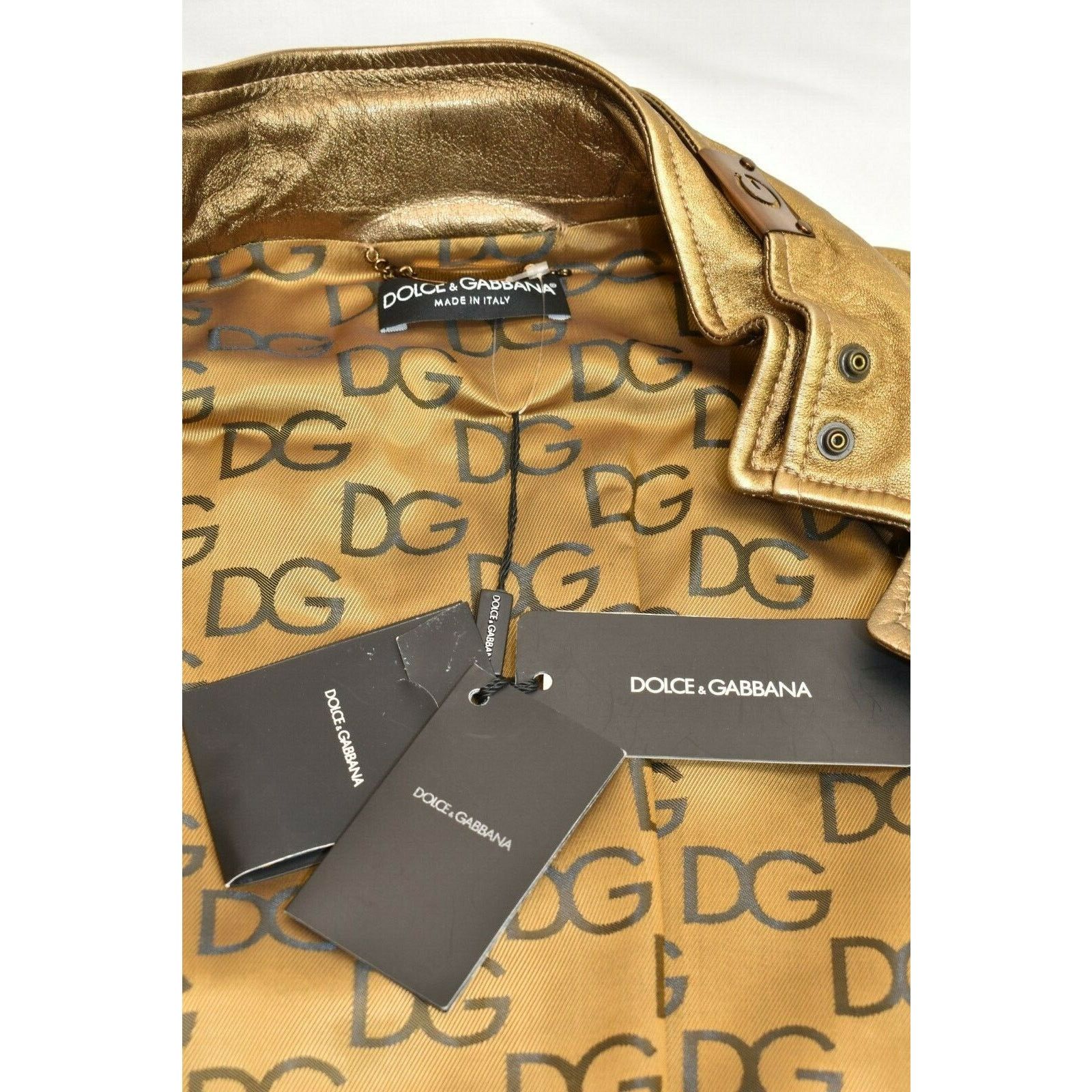 Dolce & Gabbana DOLCE GABBANA GOLD LEATHER DRESS BOMBER RUNWAY JACKET 44 $4K Size M / US 6-8 / IT 42-44 - 8 Thumbnail