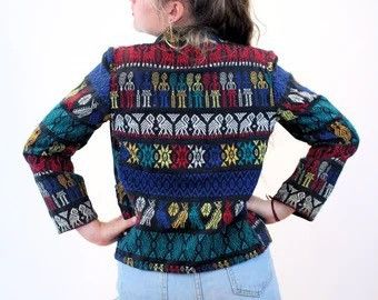 Vintage 1970s Embroidery Geometric Woven Jacket Size L / US 10 / IT 46 - 3 Thumbnail