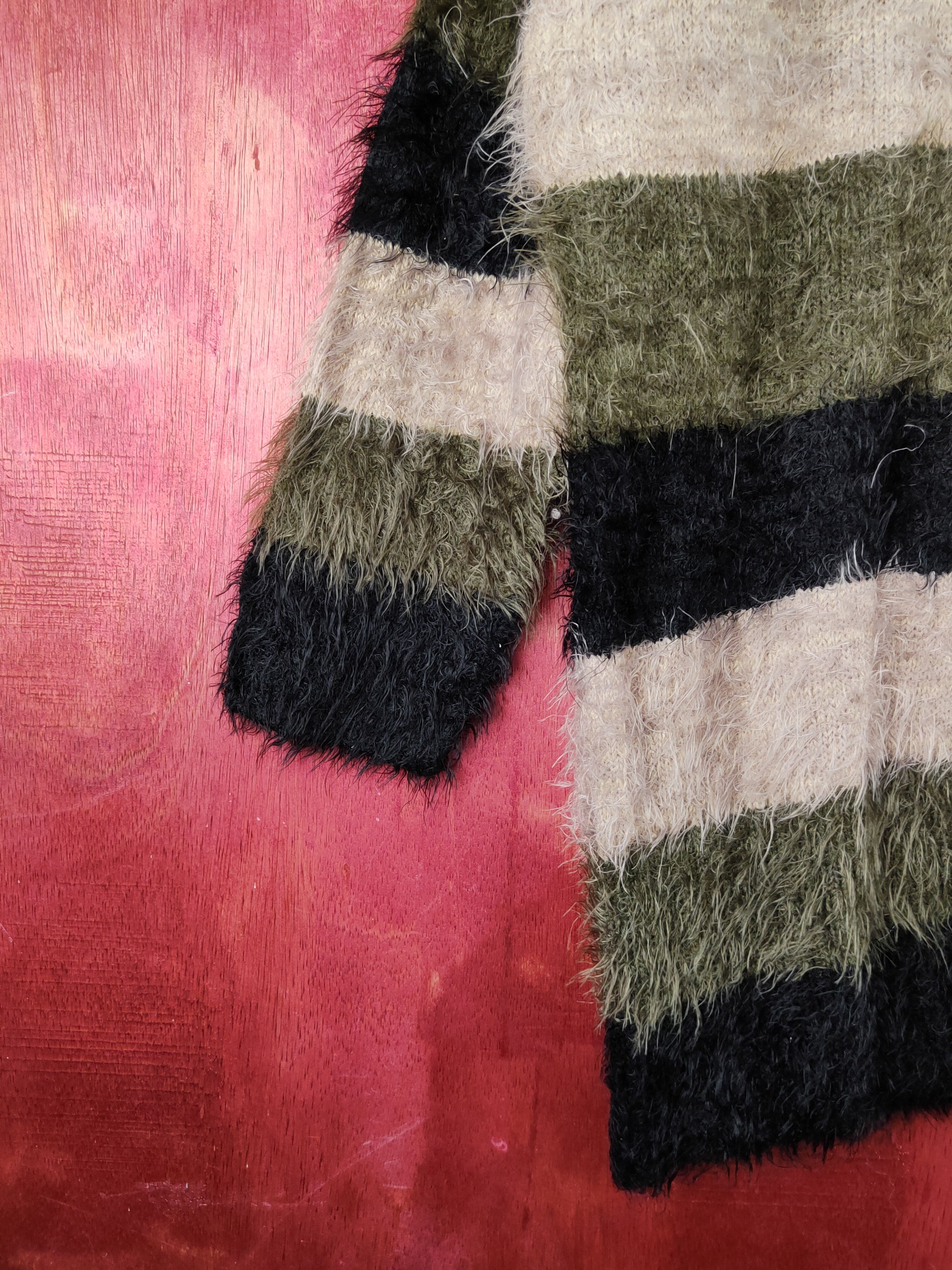 Homespun Knitwear Q.F.M Black Olive Shag Shaggy Fur Mohair Knitwear #S1975 Size XL / US 12-14 / IT 48-50 - 4 Thumbnail