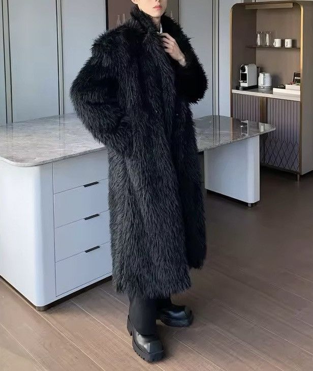 Japanese Brand Basic Midi Streetwear Black Faux Fur Warm Jacket Coat Size US L / EU 52-54 / 3 - 4 Thumbnail