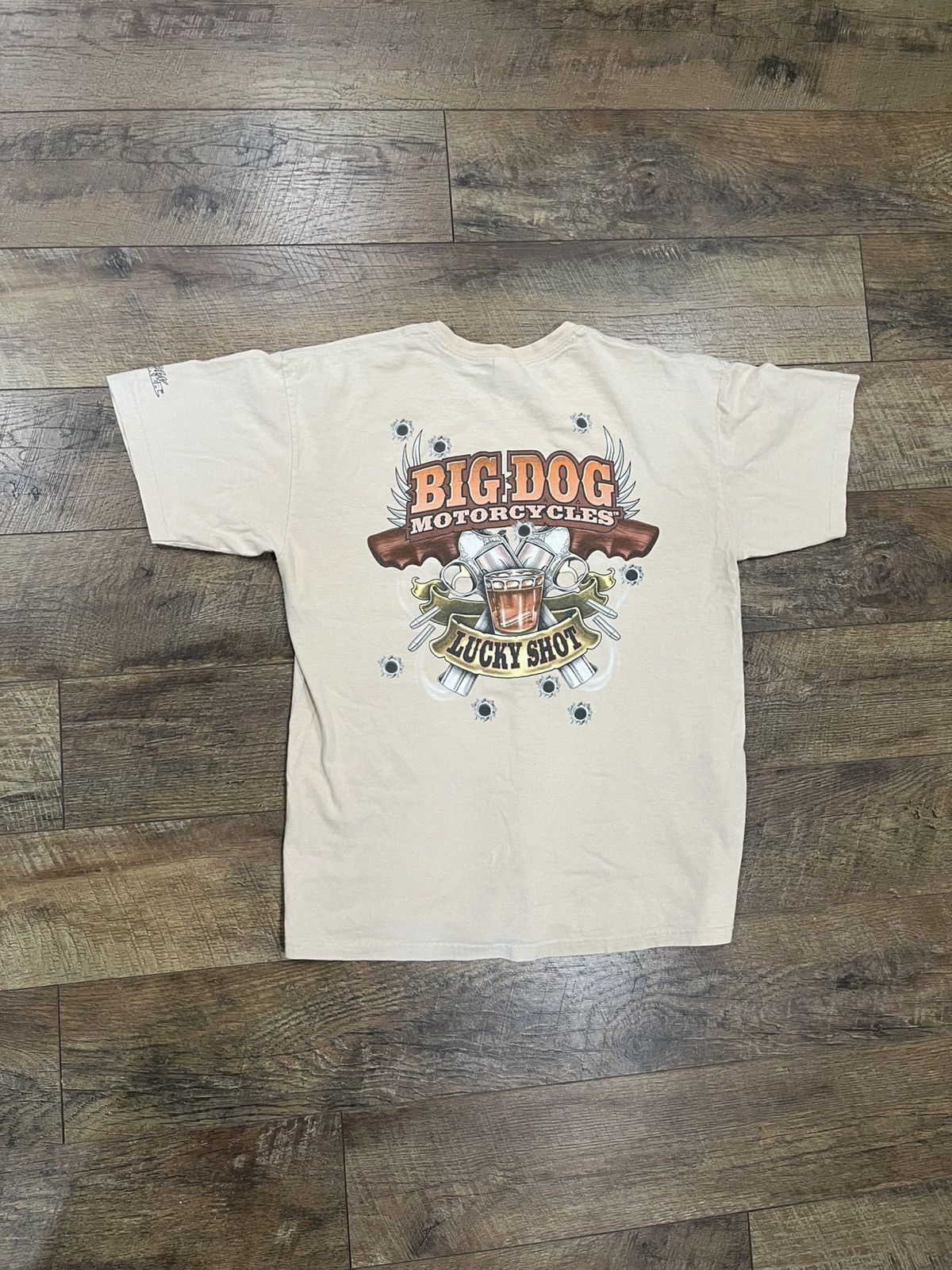 Harley Davidson Vintage Y2k Big Dog Motorcycles Bullet Holes Tee Tan Large Size US L / EU 52-54 / 3 - 2 Thumbnail