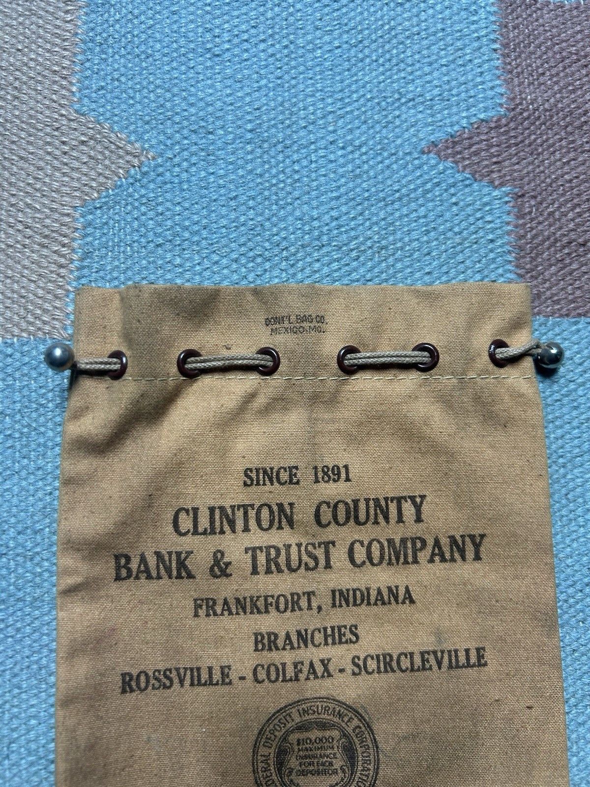 Vintage Vtg Clinton County canvas bank bag Frankfort Indiana Bag Co Size ONE SIZE - 3 Thumbnail
