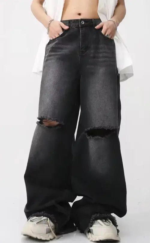 Japanese Brand Kurumi x Meifa Casual loose-fitting ripped denim trousers Size US 34 / EU 50 - 1 Thumbnail