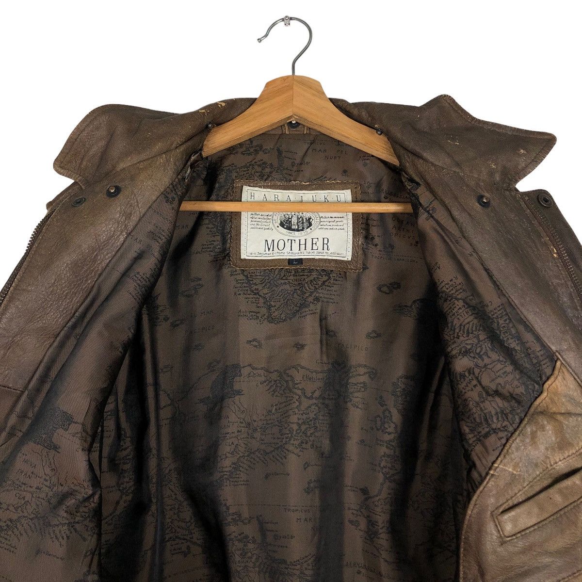 Japanese Brand 🔥Vtg Genuine Leather Jacket Bomber Harajuku Mother Map Size US L / EU 52-54 / 3 - 12 Thumbnail