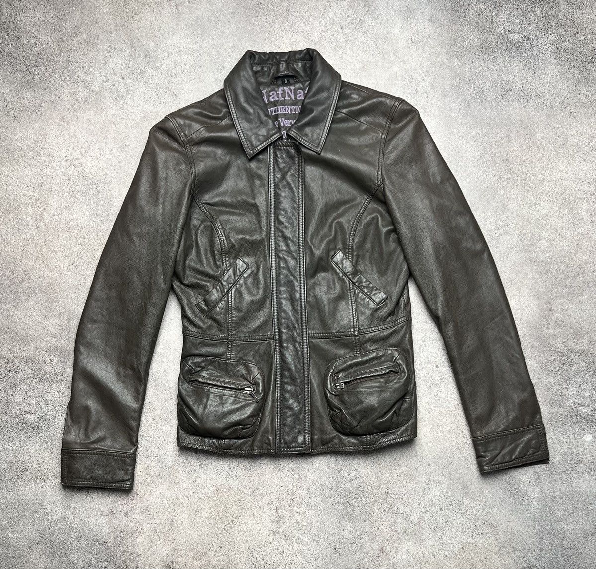 Naf Naf vintage multipocket leather jacket